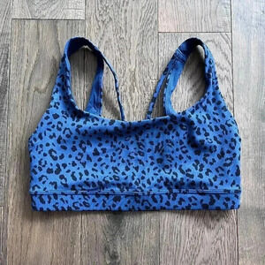 Athleta Blue Cheetah Print Sports Bra Size S Strappy Activewear Athletic